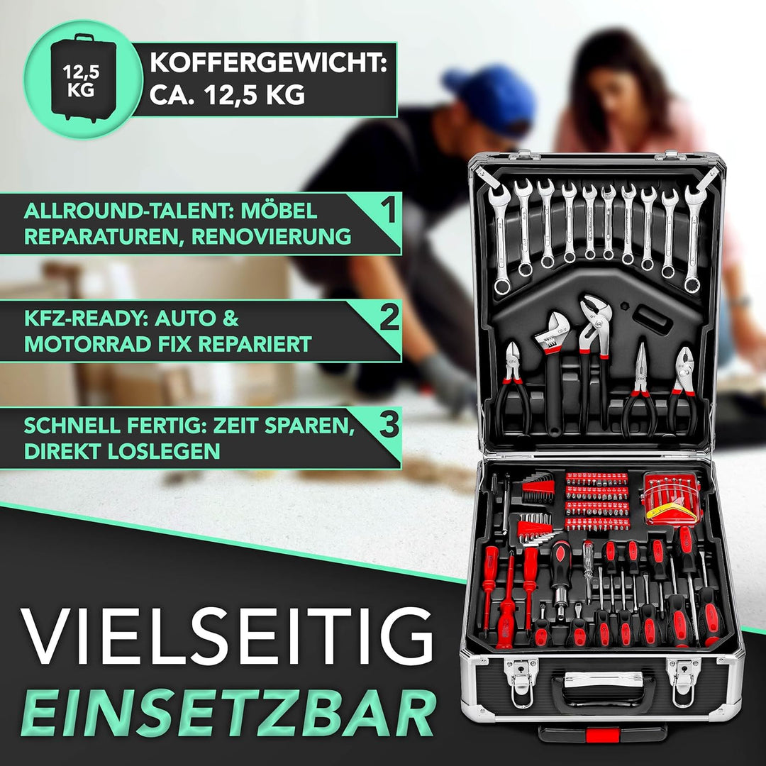 TRESKO Werkzeugkoffer 1400 teilig | Werkzeugkasten gefüllt | Werkzeugkiste Profi | Werkzeugtasche |
