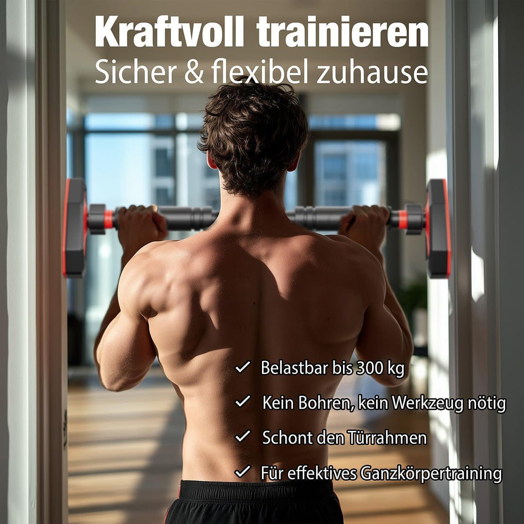 PEARL Sports Fitnessgeräte: Klimmzugstange für Türrahmen, Lock-Funktion, verstellbar, bis 300 kg (Kl