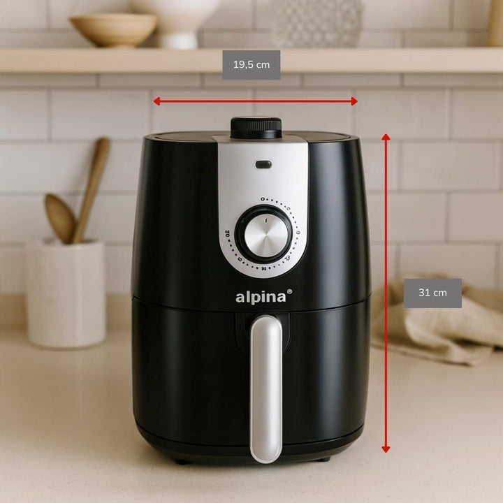 alpina Heissluftfritteuse 2L - Airfryer geeignet für 2 bis 3 Personen - Air Fryer mit Timer und eins