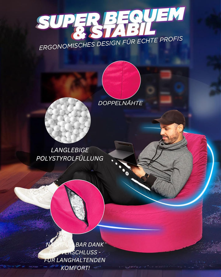 PATCH HOME Gamer Sessel mit Reissverschluss Lounge Kissen Sitzsack Sitzkissen Bean Bag In & Outdoor