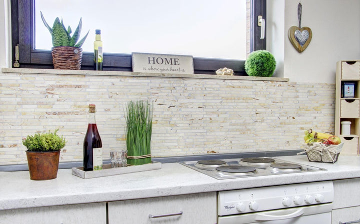 Mosaik Brick golden cream poliert mit Struktur Marmor Naturstein Küche, Mosaikstein Format: 25-105x1