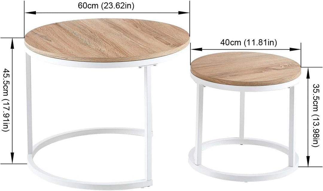 buybyroom 2er-Set verschachtelbare Couchtische im skandinavischen Stil - Runde Wohnzimmertische - 60