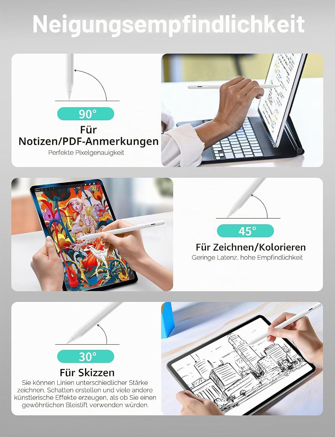 MEKO Eingabestift für iPad 2018-2023, 13 Minuten Schnellladung, Eingabestift für iPad mit Handfläche