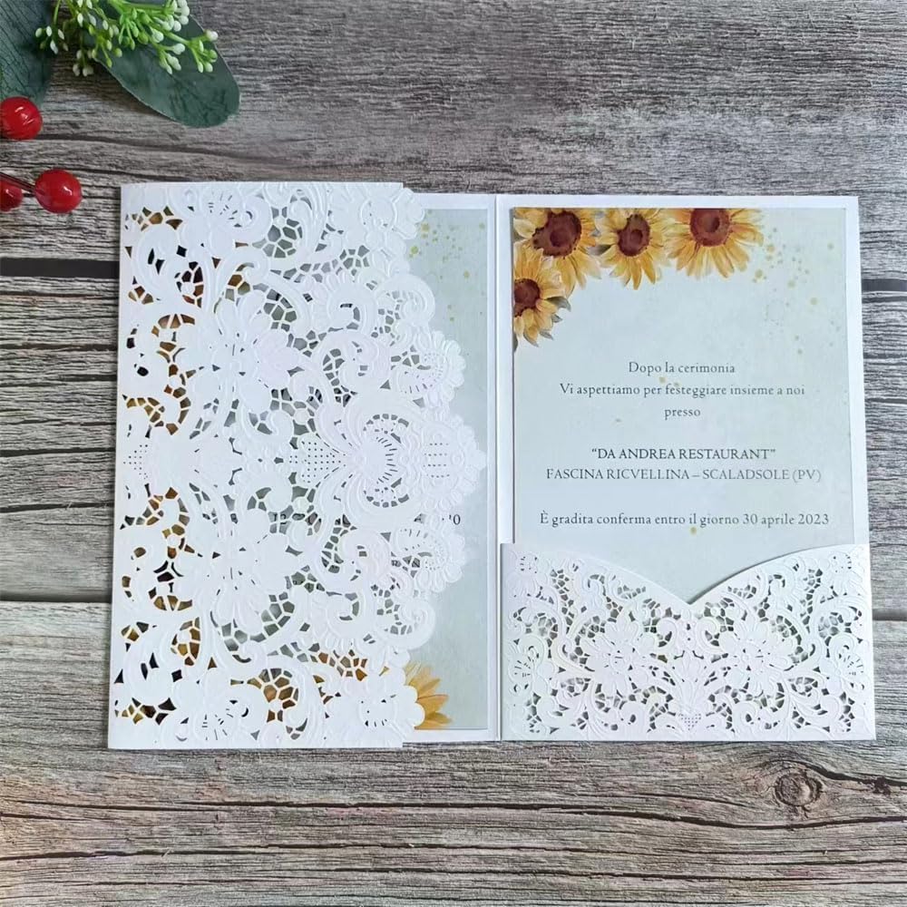 MillaSaw Hochzeitseinladungen, geprägt, floral, hohl, Laser, Hochzeitskarten, dreifach gefaltet, Ver