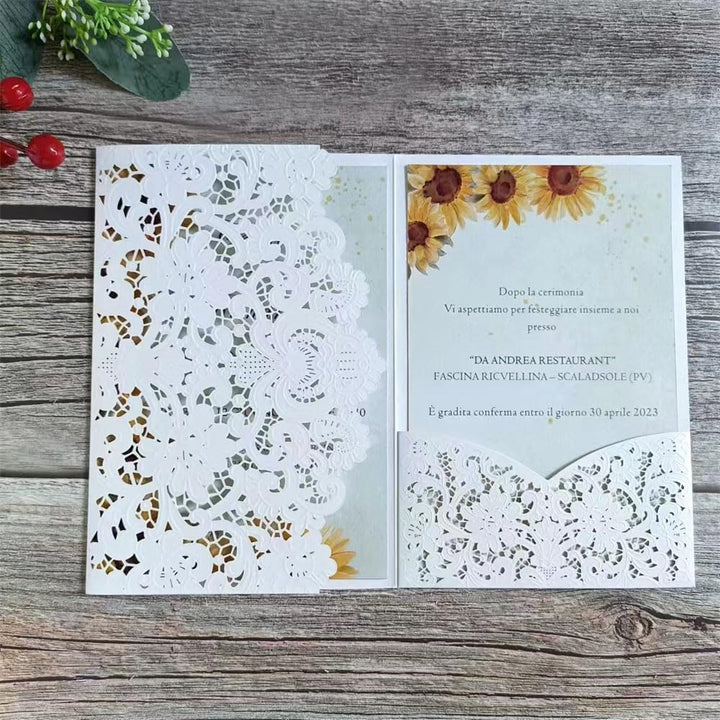 MillaSaw Hochzeitseinladungen, geprägt, floral, hohl, Laser, Hochzeitskarten, dreifach gefaltet, Ver