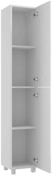 .Deftrans - Badschrank Hochglanz Weiss 170x30 cm – Schmaler Hochschrank fürs Badezimmer mit 4 Einleg