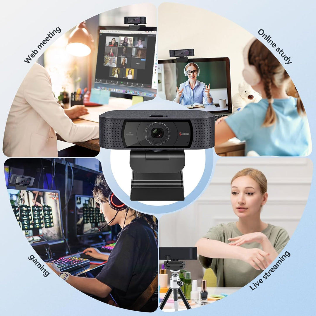 Angetube Webcam mit Mikrofonen - 1080P PC Webcam für Streaming, Autofokus PC Kamera mit eingebauter