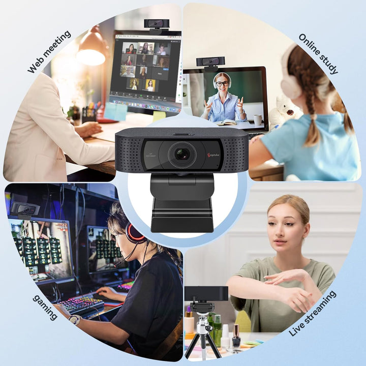 Angetube Webcam mit Mikrofonen - 1080P PC Webcam für Streaming, Autofokus PC Kamera mit eingebauter