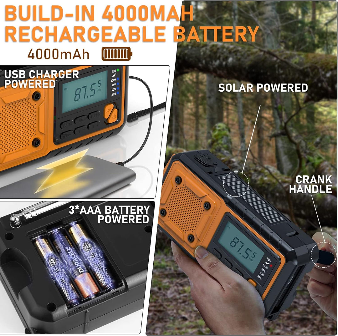 Tendak Kurbelradio mit Handyladefunktion, Notfallradio FM AM SW mit 4000mAh Wiederaufladbare/SOS Ala