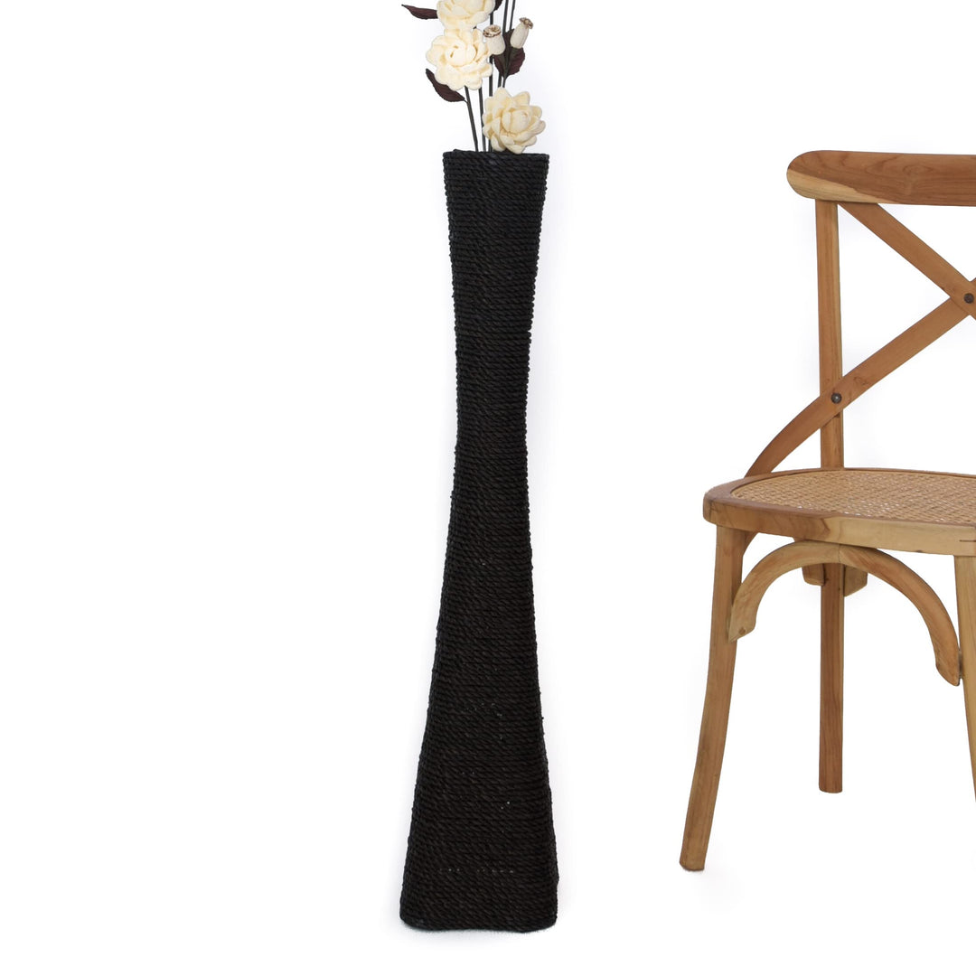 Leewadee Bodenvase für Dekozweige hohe Standvase Design Holzvase, Wasserhyazinthe, 90 cm, Schwarz 90