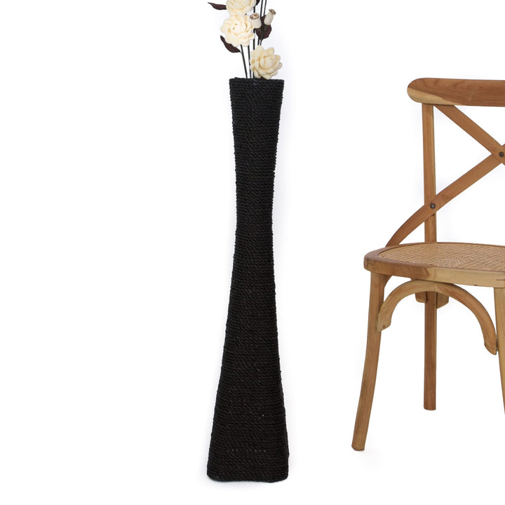 Leewadee Bodenvase für Dekozweige hohe Standvase Design Holzvase, Wasserhyazinthe, 90 cm, Schwarz 90