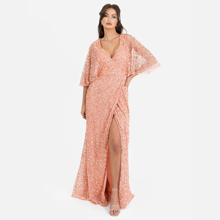 Maya Deluxe Damen Womens Maxi Dress Ladies Sequin Embellished Wrap A-line Dress for Wedding Guest Br