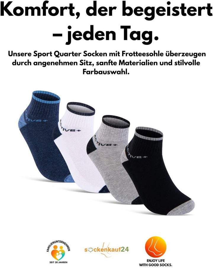 Sneaker Socken Quarter Sportsocken Herren & Damen (6 oder 12 Paar) Gepolstert mit Frotteesohle - Atm