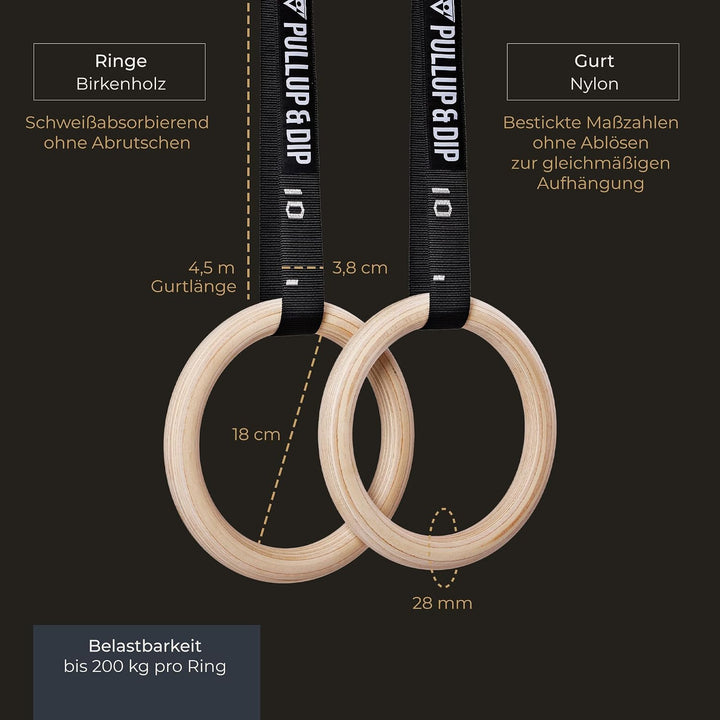 PULLUP &amp; DIP Premium Turnringe Holz, Gym Rings Gymnastikringe, Turnerringe für Calisthenics, Breite