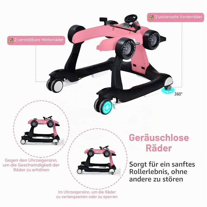 LIFEZEAL 4 in 1 Lauflernhilfe Baby, Höhenverstellbares &amp; Klappbares Babywalker, Baby Gehfrei ab 6 Mo