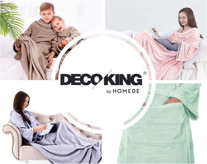 DecoKing Decke mit Ärmeln Geschenke für Frauen und Männer 150x180 cm Silber Microfaser TV Decke Kusc