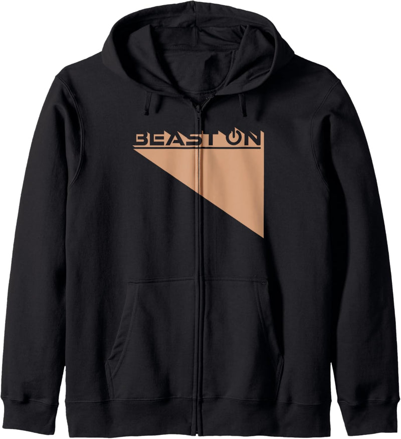 Beast ON Gym Fitness Workout Gym Training beige Schrift Kapuzenjacke