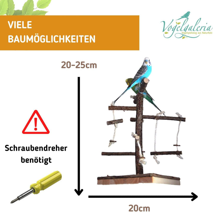 Vogelgaleria® Vogelspielplatz selber Bauen. DIY Bausatz für tolles Vogelspielzeug aus Naturholz