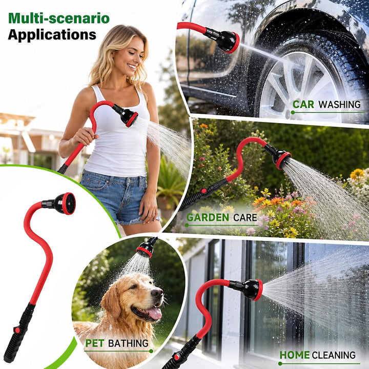 Garten Giessstab 75cm Biegsam, Gartenbrause mit 360° Schwenkkopf mit 10 Sprühmustern &amp; Sanftdusche f