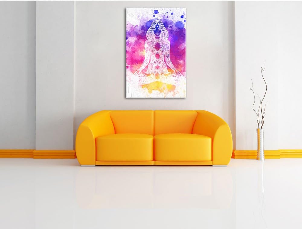 Pixxprint Lotoshaltung Yoga Kunst / 100x70cm Leinwandbild bespannt auf Holzrahmen/Wandbild Kunstdruc