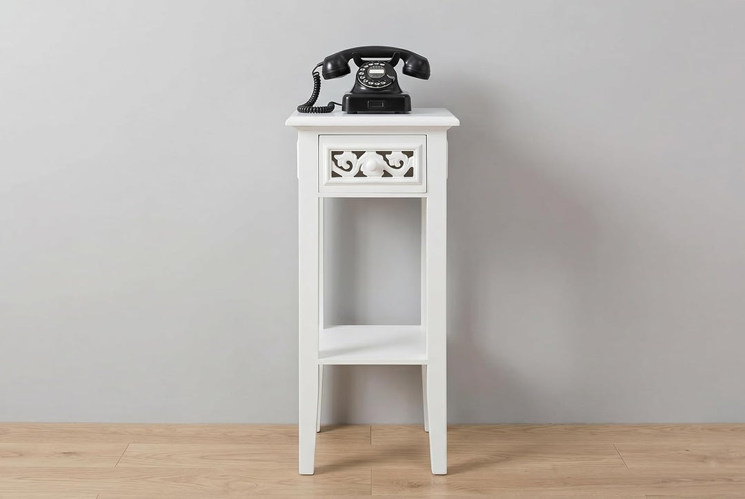 elbmöbel Telefontisch Couchtisch Beistelltisch Nachttisch weiss braun aus Holz 1 Schublade Ablage im