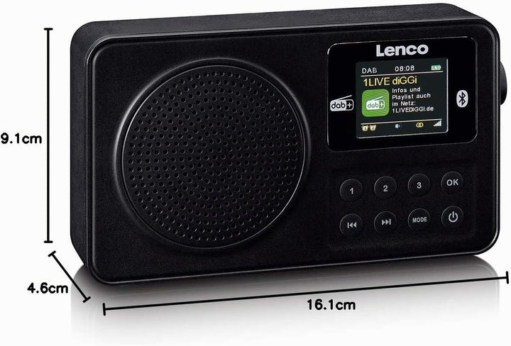 Lenco PDR-033BK DAB+ Radio tragbar – Bluetooth 5.3, FM, Akku, Farbdisplay, Wecker, Einschlaftimer, 3
