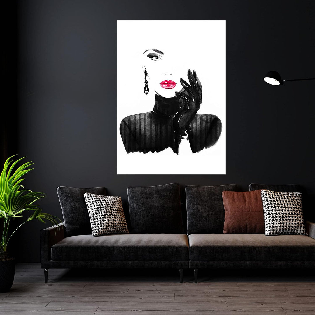wandmotiv24 Poster als Wanddeko, Grösse Din A0, Model Gemälde, Rot, Fashion, Frau, Frauen Lippen, Ma