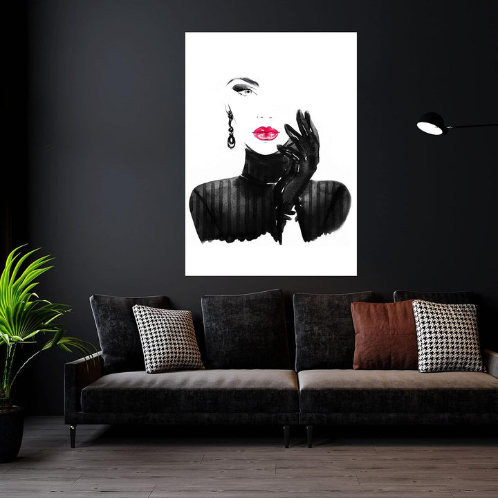 wandmotiv24 Poster als Wanddeko, Grösse Din A0, Model Gemälde, Rot, Fashion, Frau, Frauen Lippen, Ma