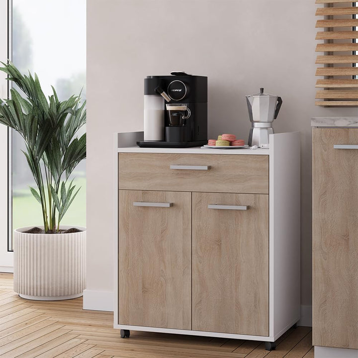 Vicco Rollcontainer Ansel, Weiss/Sonoma, 60 x 40 cm mit Schubladen, Weiß/Sonoma