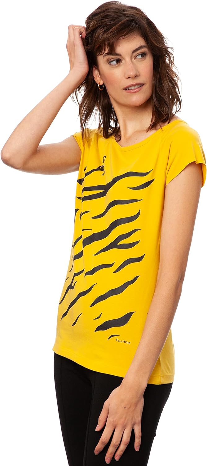 FellHerz Damen T-Shirt Tiger Girl Bio Fair und Vegan M Sunshine, M Sunshine