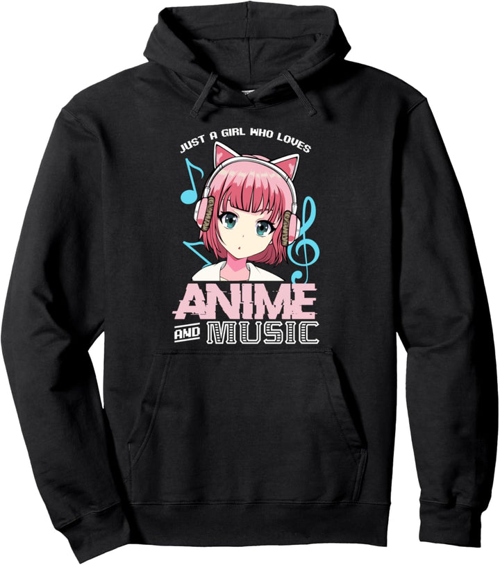 Just A Girl Who Loves Anime And Music Otaku Kawaii Japan Pullover Hoodie
