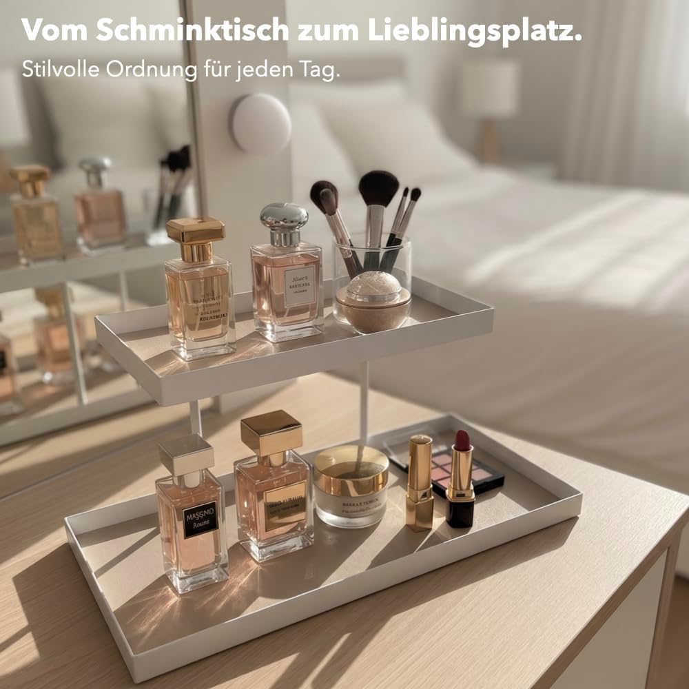 Parfüm Organizer aus Metall &amp; Kunstleder I Montagefreier Kosmetik Organizer für Schminktisch und Bad