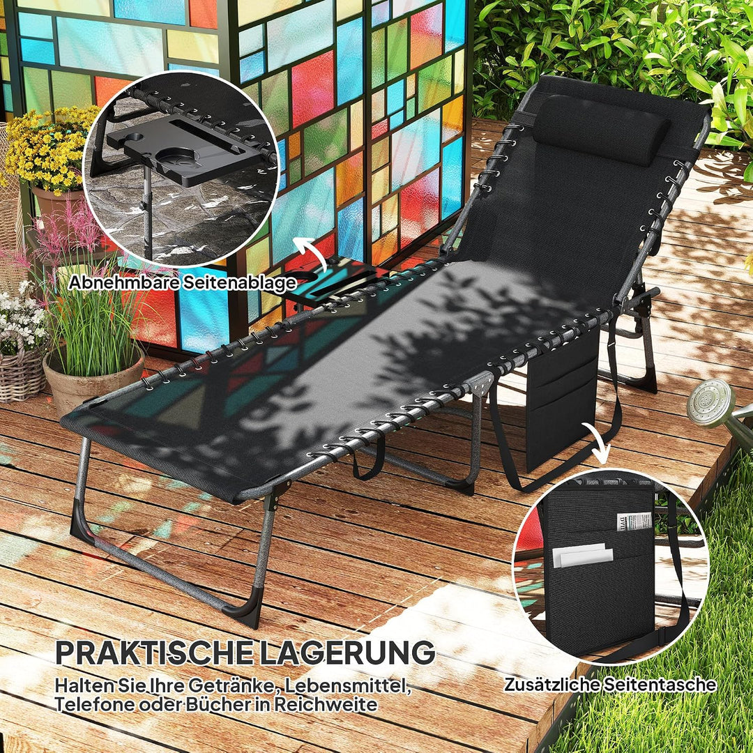 Outsunny Sonnenliege klappbar Gartenliege mit Kopfkissen, Liegestuhl mit 5-Fach verstellbare Rückenl