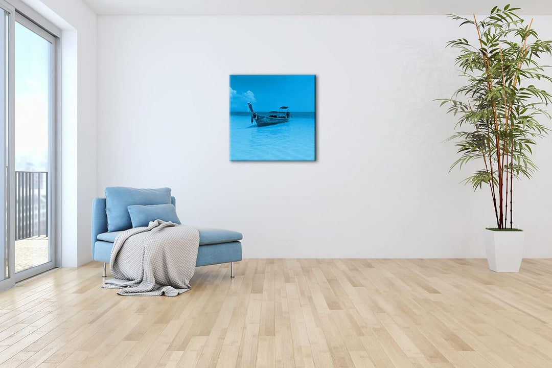 deyoli Boot am Meer im Format: 70x70 Effekt: Zeichnung als Leinwandbild, Motiv auf Echtholzrahmen, H
