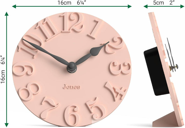 JONES CLOCKS® Hampstead Schreibtisch Uhr | Freistehend | Rosa | Elegante, erhabene Ziffern | Ideal f