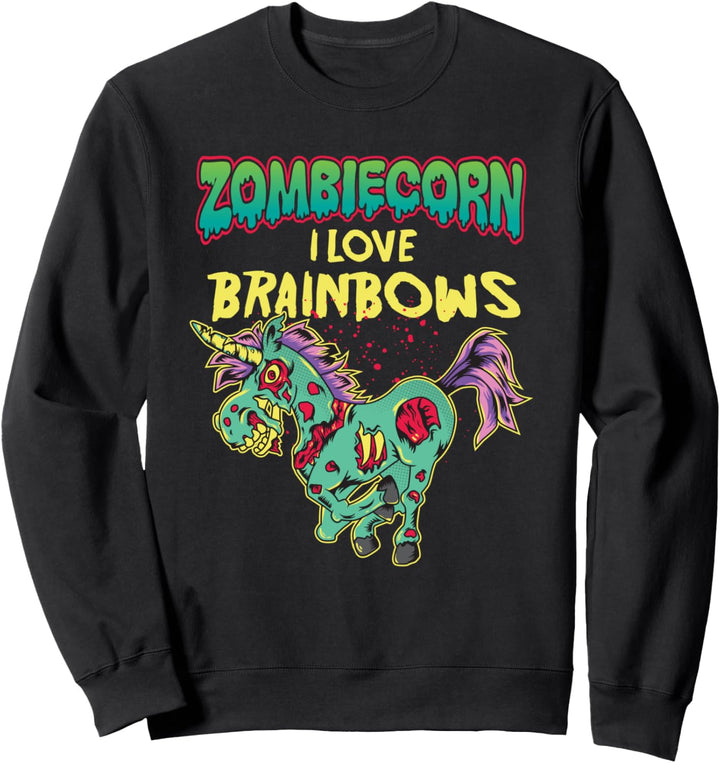 Zombie Unicorn I Love Brainbows Halloween Gothic Goth Punk Sweatshirt