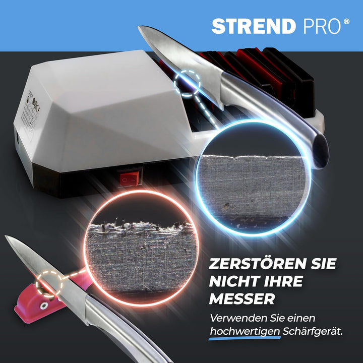 STREND PRO Messerschärfer Elektrisch | 3-Stufiges Schärfen für Eine Perfekt Scharfe Klinge | Messers
