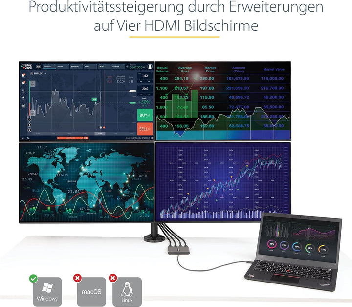 StarTech.com USB-C auf 4x HDMI Adapter - Externe Video- und Grafikkarte - USB Type-C auf Quad HDMI D