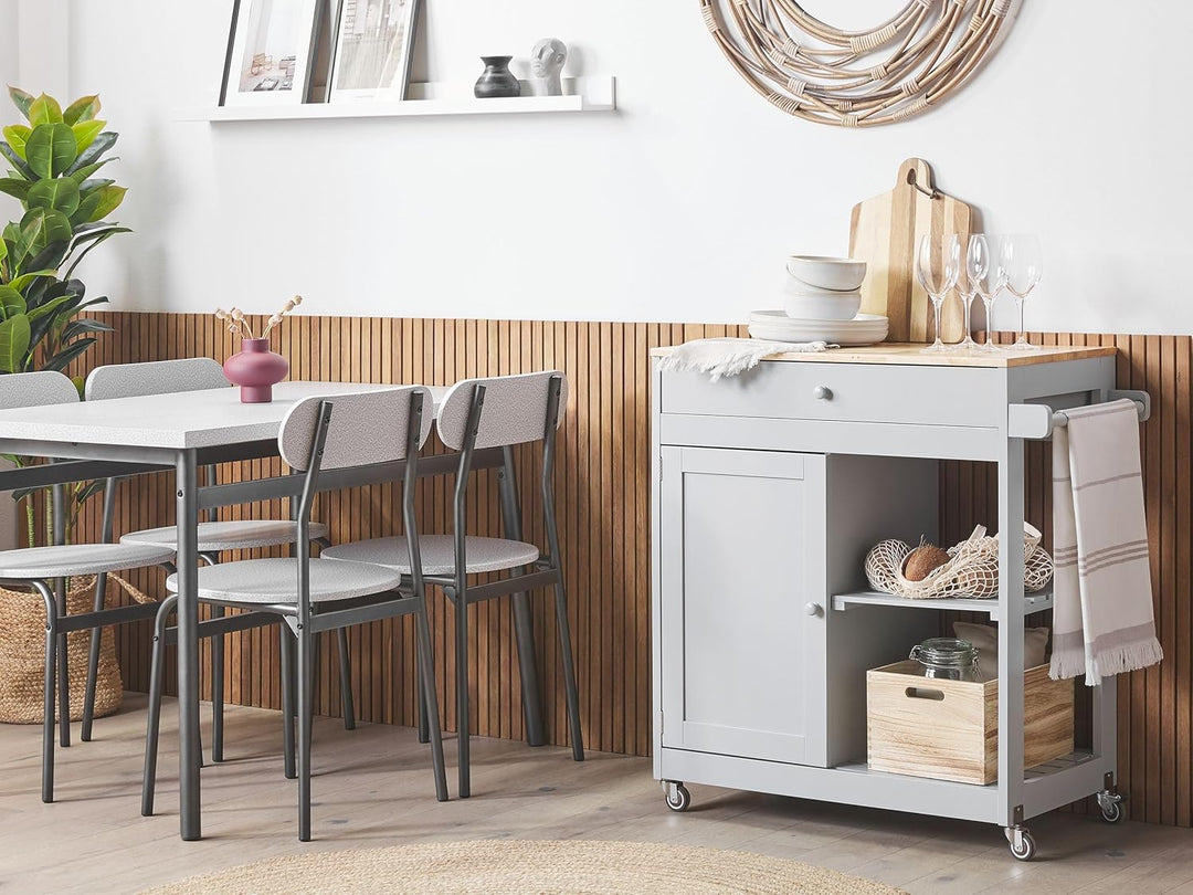 Beliani Praktischer Servierwagen Landhausstil grau 4 Fächer 1 Schublade Trapani
