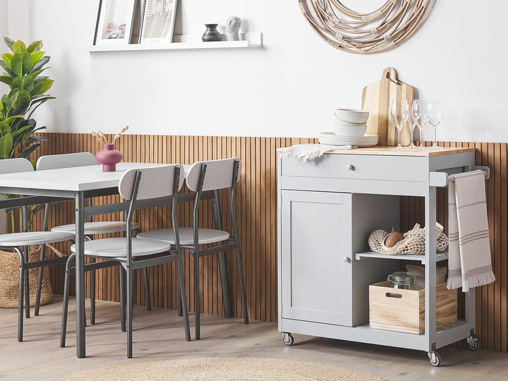 Beliani Praktischer Servierwagen Landhausstil grau 4 Fächer 1 Schublade Trapani