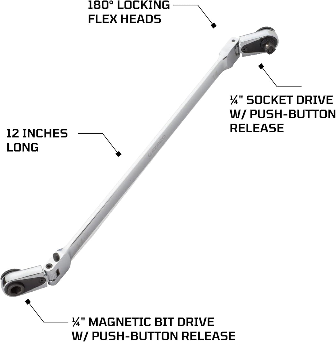 EZRED 4S12L Kombi-Stick Flexible Doppelratsche mit 6,35 mm Vierkantantrieb und magnetischem Bit-Antr