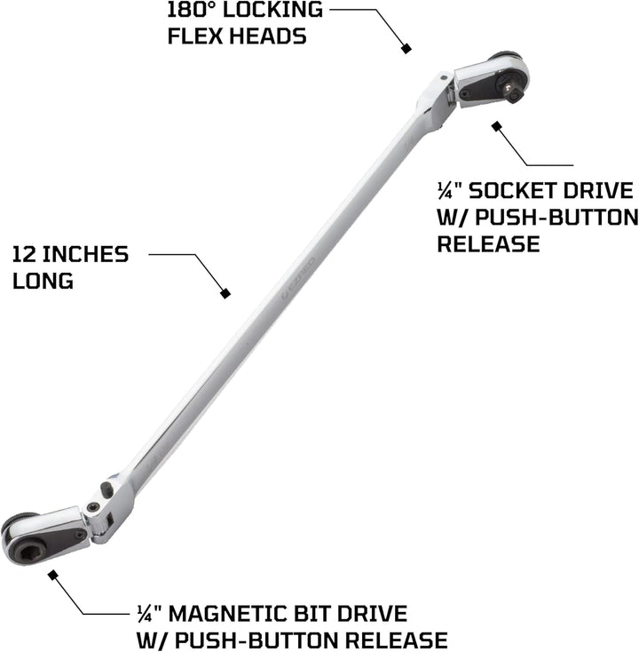 EZRED 4S12L Kombi-Stick Flexible Doppelratsche mit 6,35 mm Vierkantantrieb und magnetischem Bit-Antr