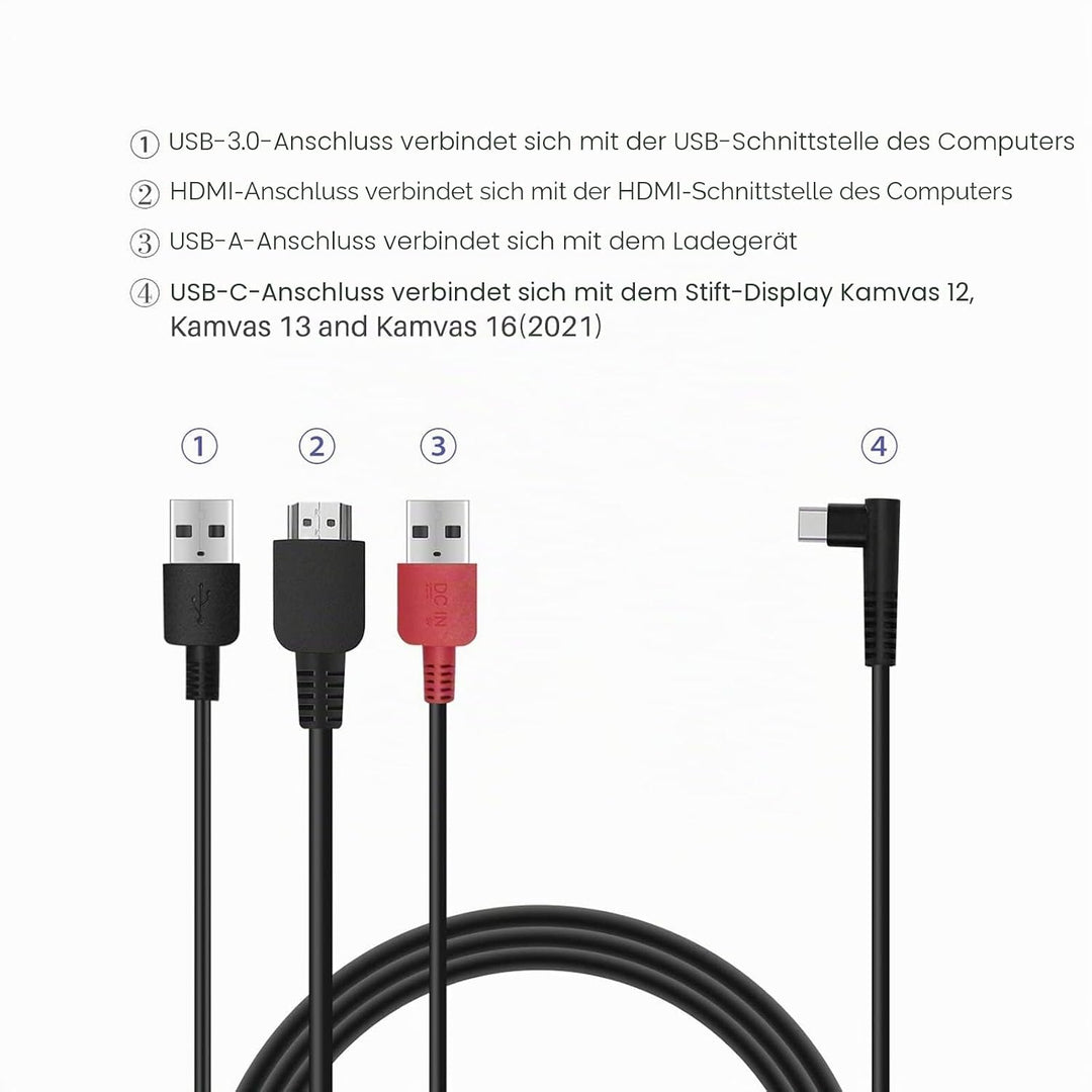 HUION 3-in-1 Typ-C-Kabel für Huion KAMVAS 12 13 16(2021) Drawing Mornitor mit HDMI, Strom- und USB-K