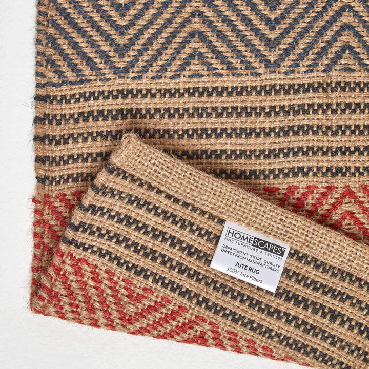 Homescapes Naturfaser Teppich Läufer 66 x 200 cm 100% Jute Küchen-Läufer blau beige geometrisches Mu