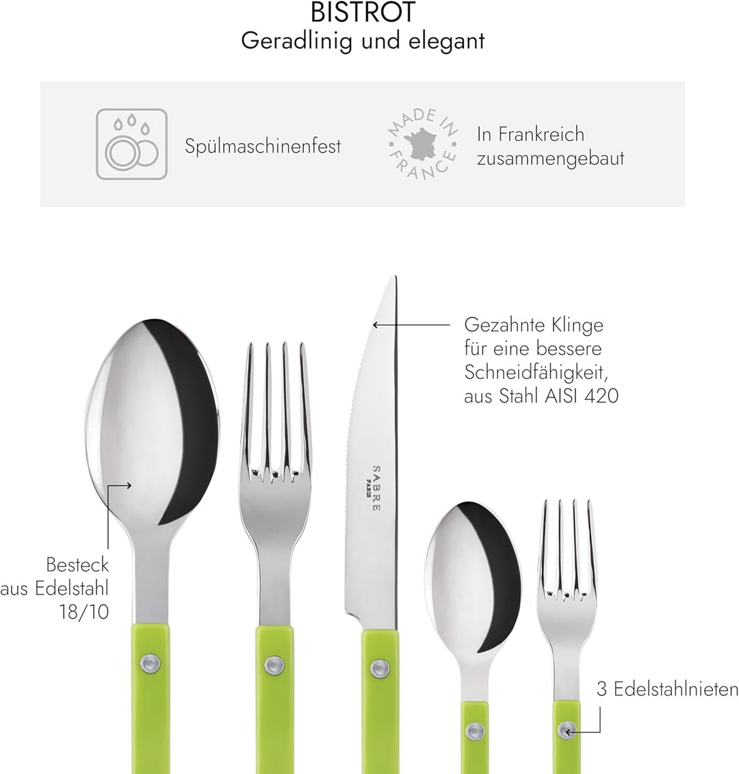 SABRE PARIS - Tafelbesteck, 5-teilig - Bistrot - Messer, Gabel, Esslöffel, Teelöffel & Kuchengabel -