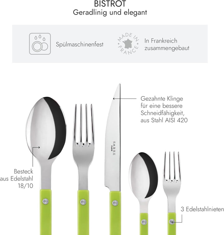 SABRE PARIS - Tafelbesteck, 5-teilig - Bistrot - Messer, Gabel, Esslöffel, Teelöffel & Kuchengabel -
