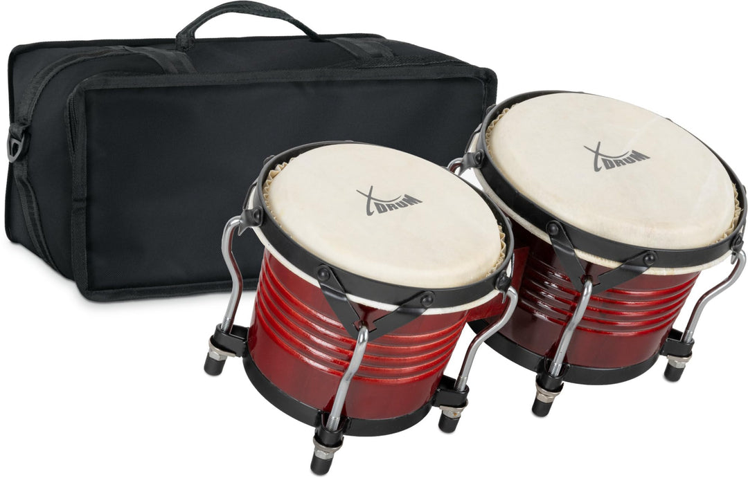 XDrum Bongos Pro Weinrot - 2 Trommeln mit 6,5" (17 cm) und 7,5" (20 cm) Durchmesser - Bongotrommeln
