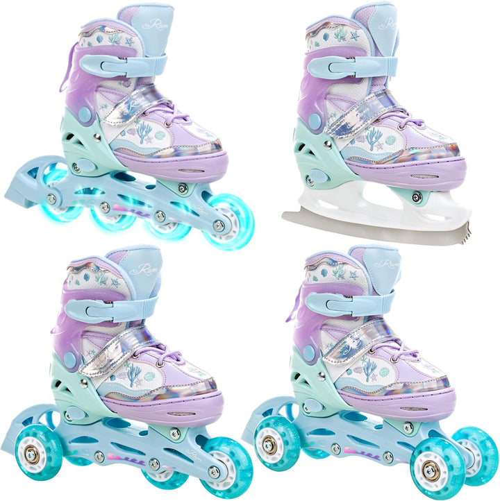 RAVEN 4in1 Inline Skates Triskates Rollschuhe Schlittschuhe Inliner für Kinder Mädchen verstellbar m