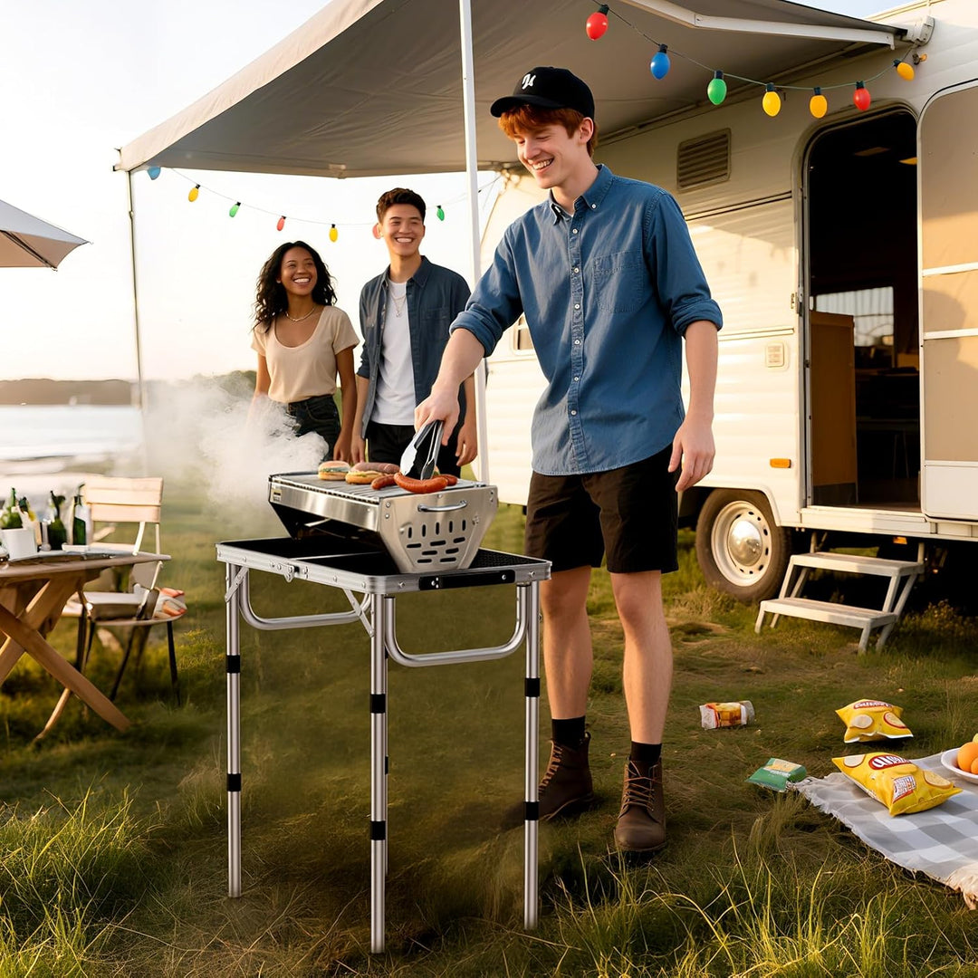 Anbte Campingtisch Klapptisch mit 3 Verstellbare Höhe Grilltisch aus Aluminium 60 * 40cm Koffertisch