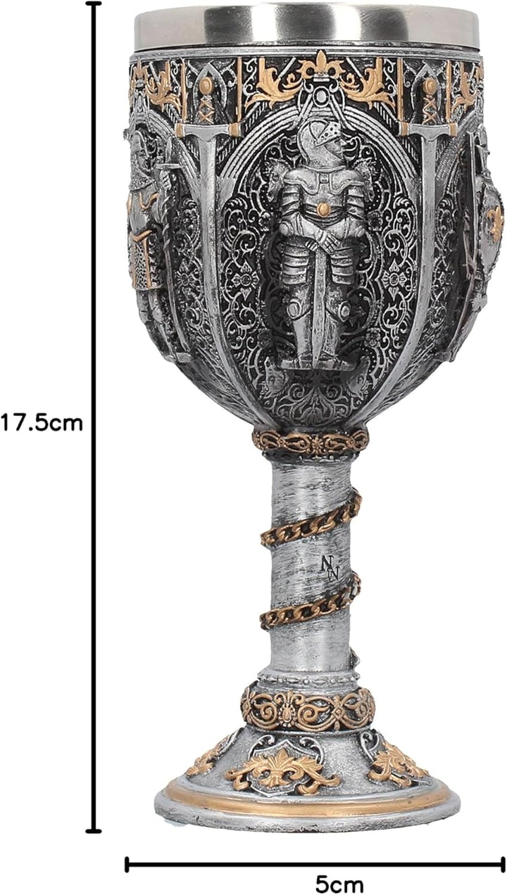 Nemesis Now Mittelalterlicher Ritterkelch, Harz mit Edelstahleinsatz, 12 cm, silberfarben